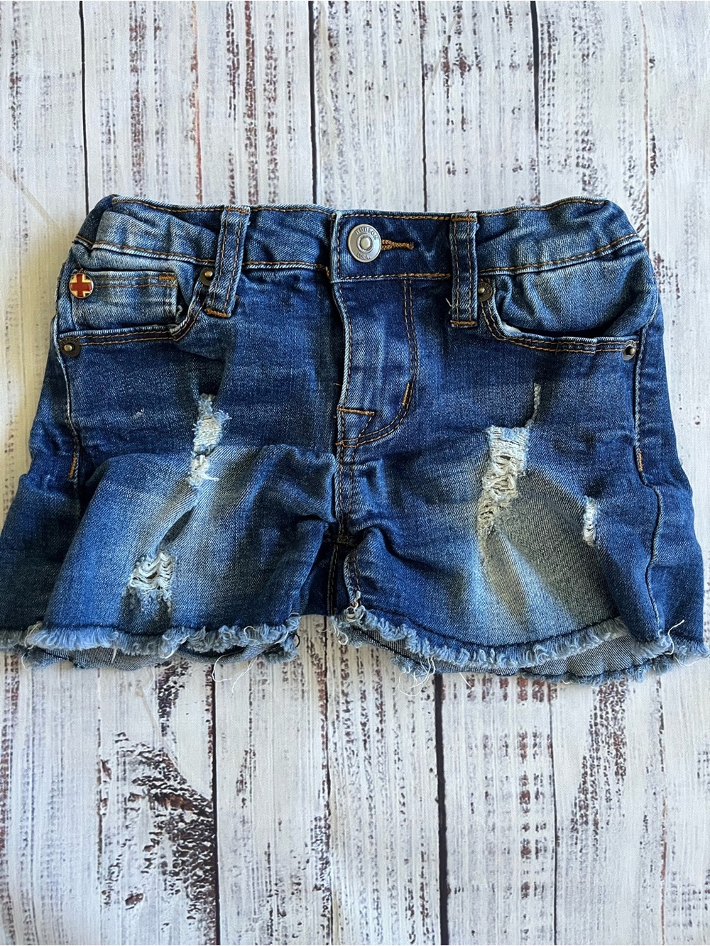 Hudson Denim Shorts frayed hem distressed adjustable waist size 4T